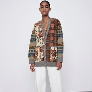 Zara Long Jacquard Knit Cardigan